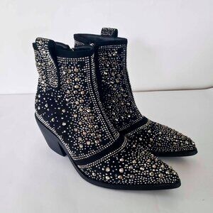 ISNOM Black Rhinestone Cowboy Ankle Boots - SIZE 8 NWOT